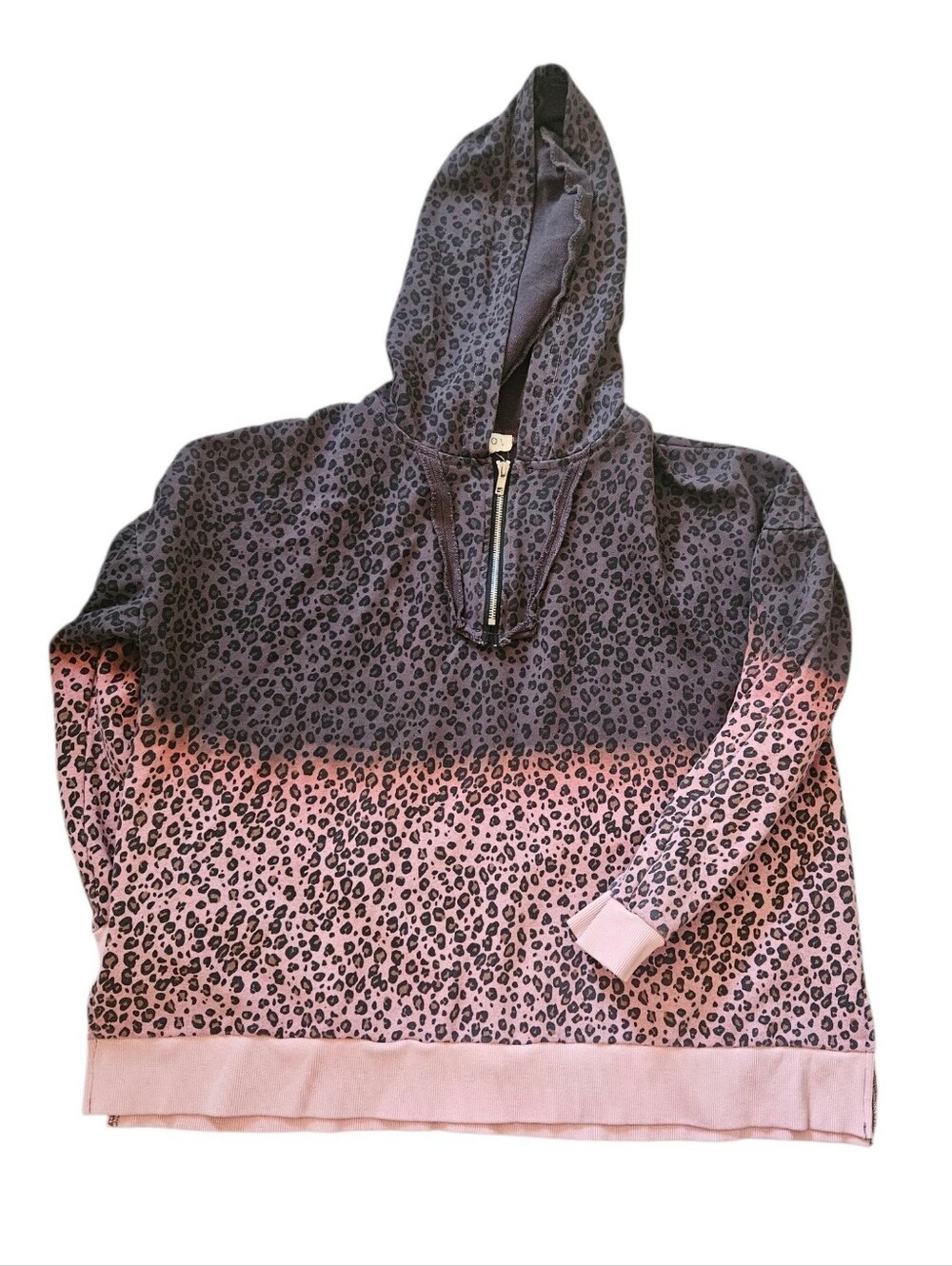 POL Half Zip Hooded Cotton Sweatshirt Relaxed/Oversized Fit Women M